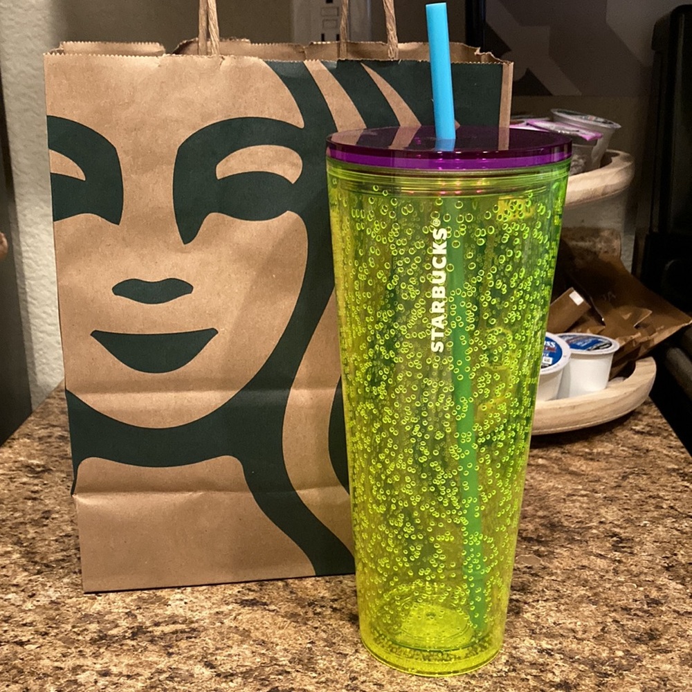 Starbucks Summer 2023 Tri-Colored Fluorescent Neon Yellow Bubble Cold Cup